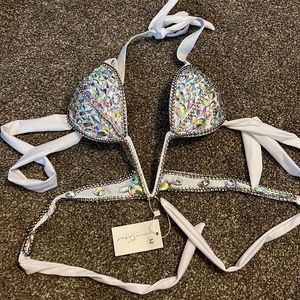 White rhinestone cut-out rave bikini top